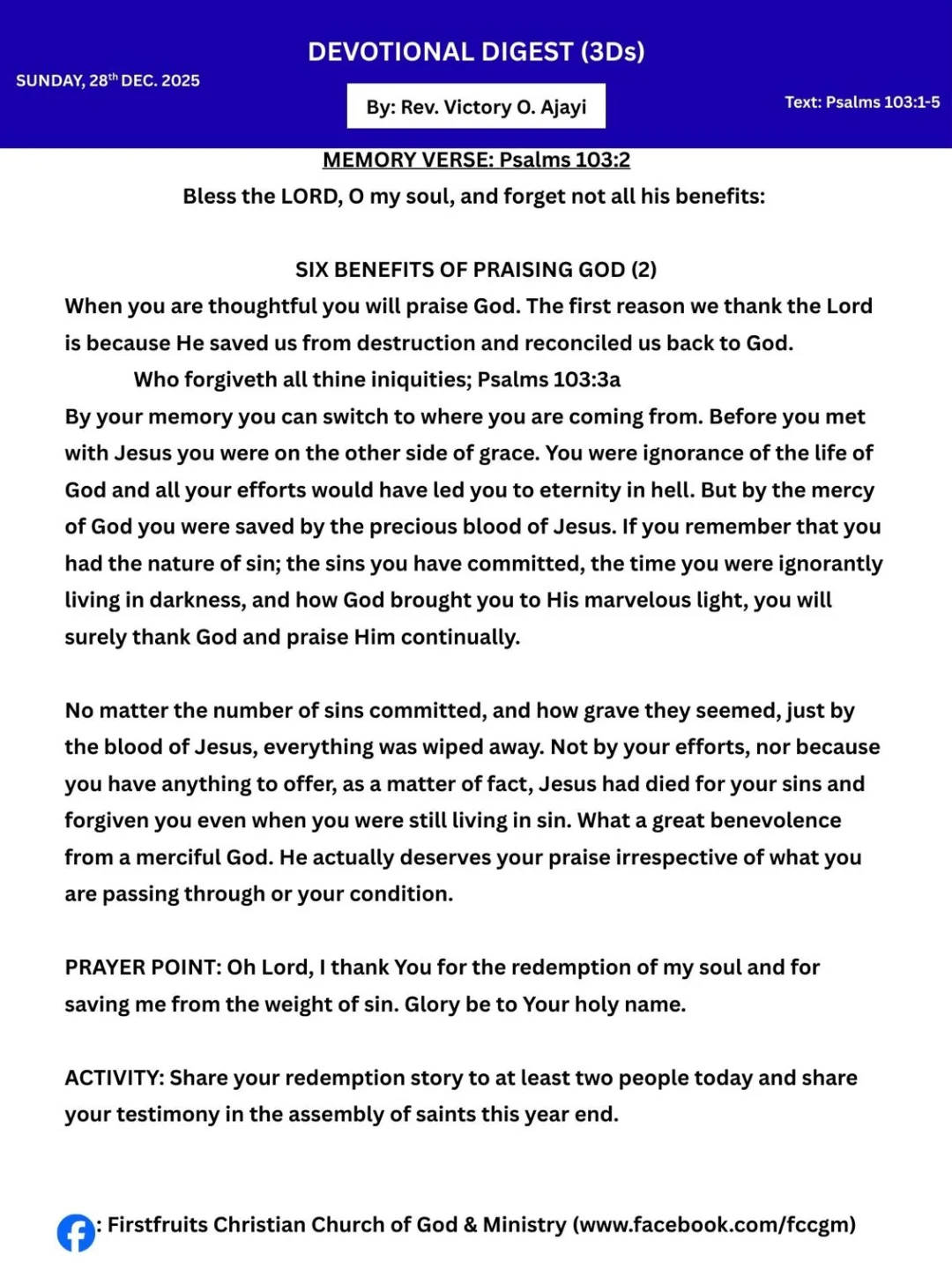 Firstfruits - 🌅 DAILY DEVOTIONAL DIGEST (3Ds) By Rev. Victory O. Ajayi ...