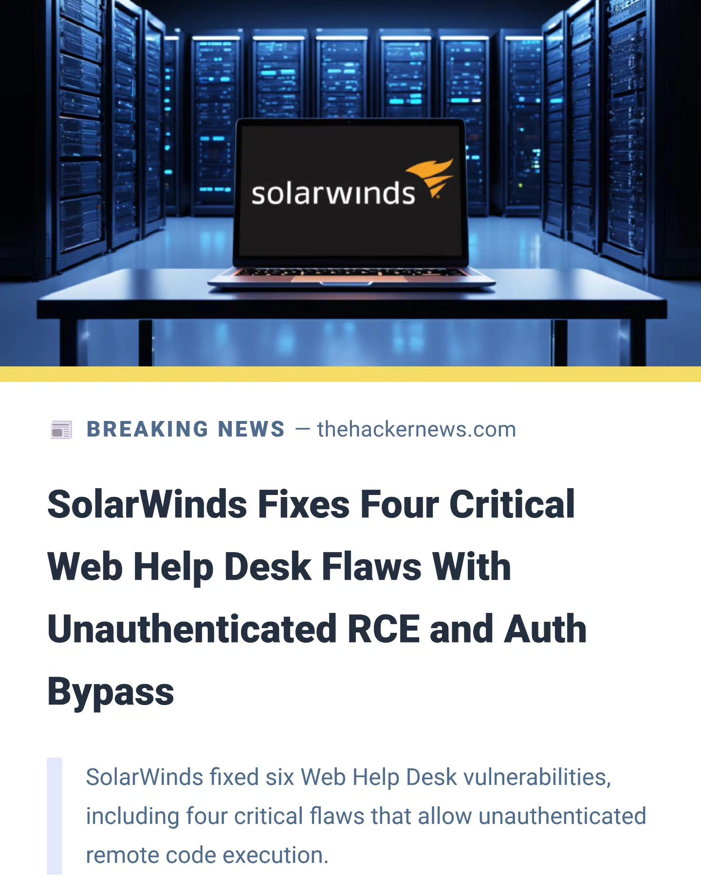 The Hacker - 🚨 SolarWinds patches unauthenticated RCE paths → https ...