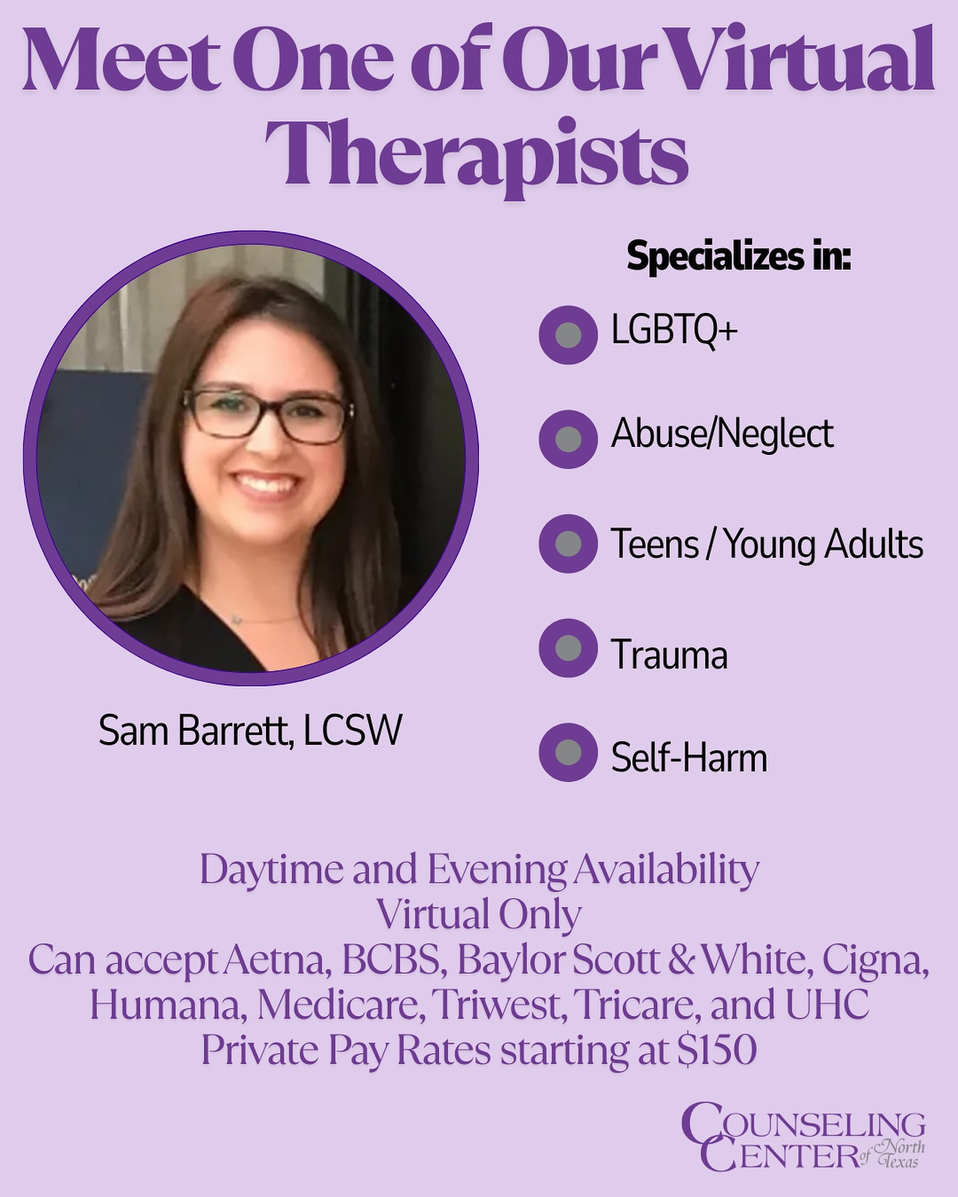 Meet Sam We’re... - Counseling Center of North Texas | Facebook