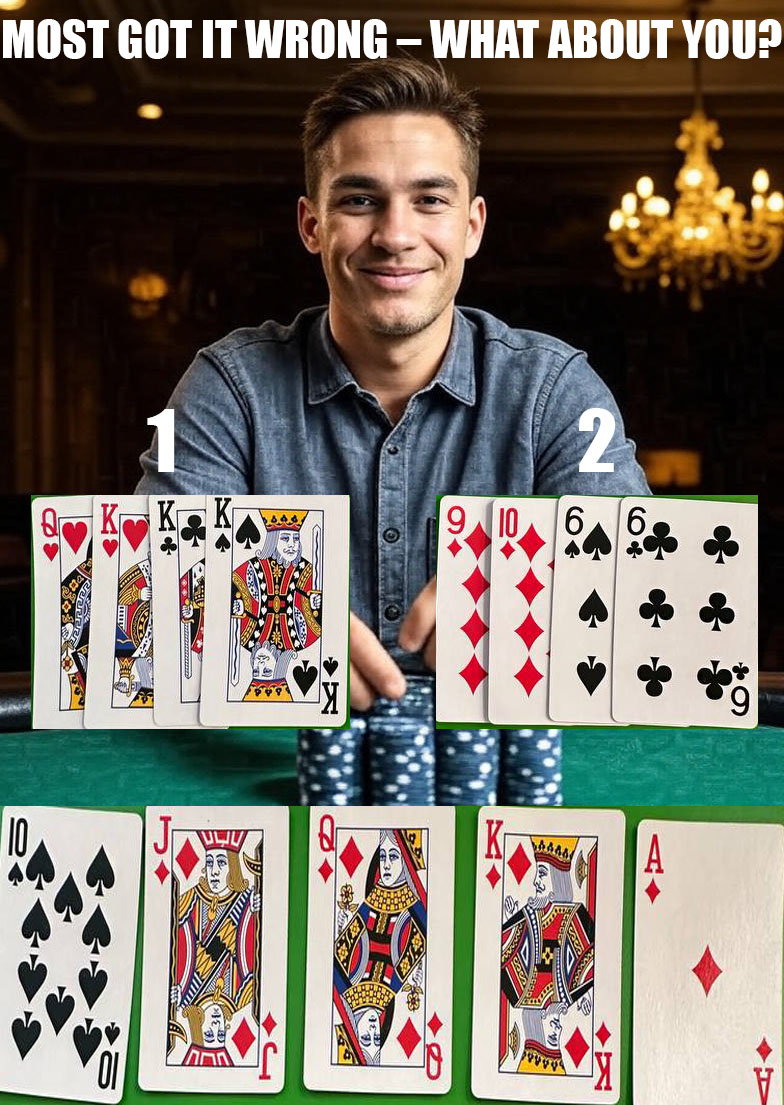 Poker - The Runout: 10♠ – J♦ – Q♦ – K♦ – A♦ 🔵 Hand 1: (Q♥ K♥ K♣ K♠) A ...