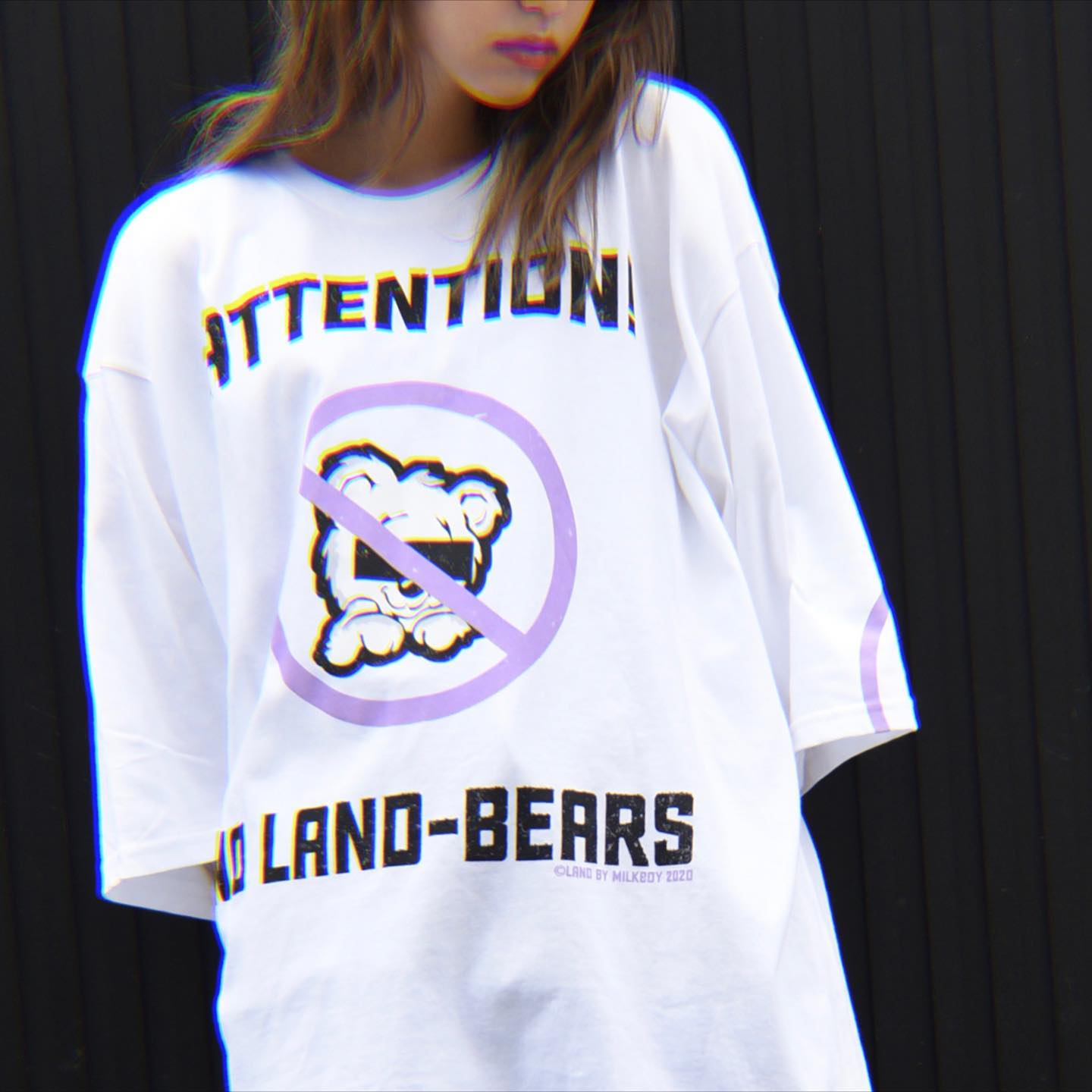 NO LAND BEAR TEE & REFLECTOR NYLON PANTS worn by 