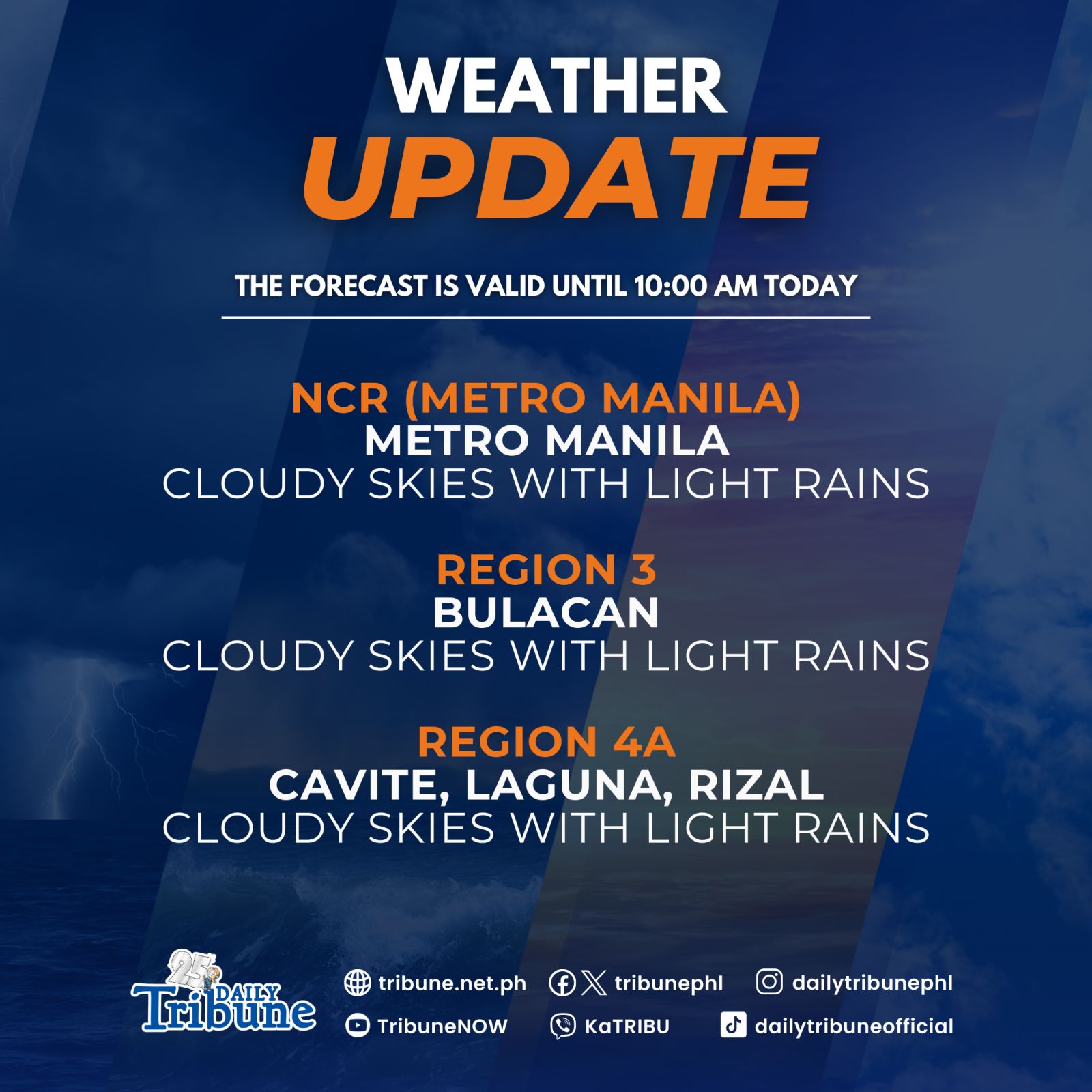 Daily - WEATHER UPDATE Metro Manila and parts of Bulacan, Cavite ...