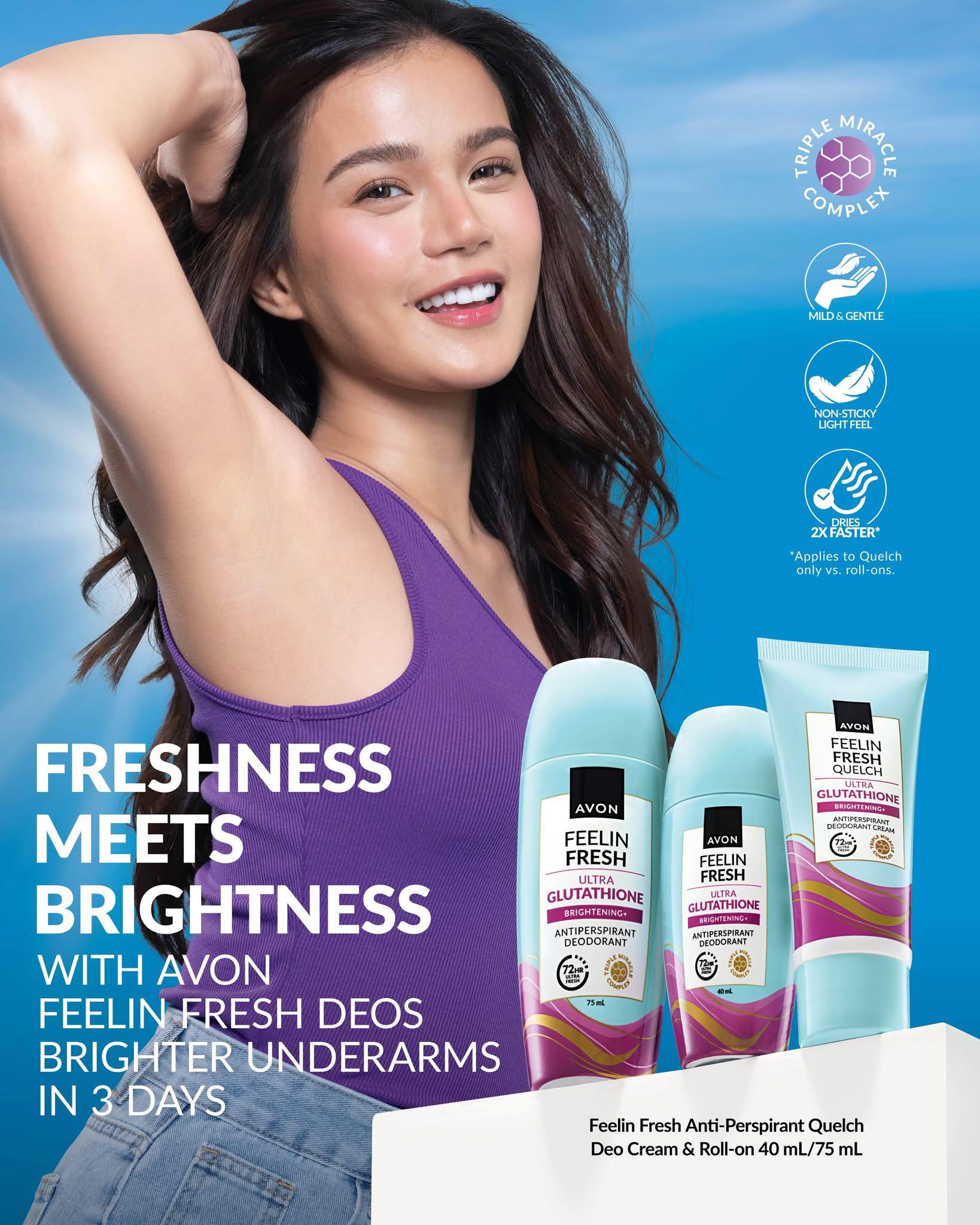 avon feelin fresh glutathione Have the confidence to flaunt your underarms with Glutathione. Enjoy 72 hours freshness protection plus Triple Miracle Complex that brightens your underarms in just 3 days! Available in deo Salud del Hígado Buy More Save More:Double Pack peptide bpc 157 austin