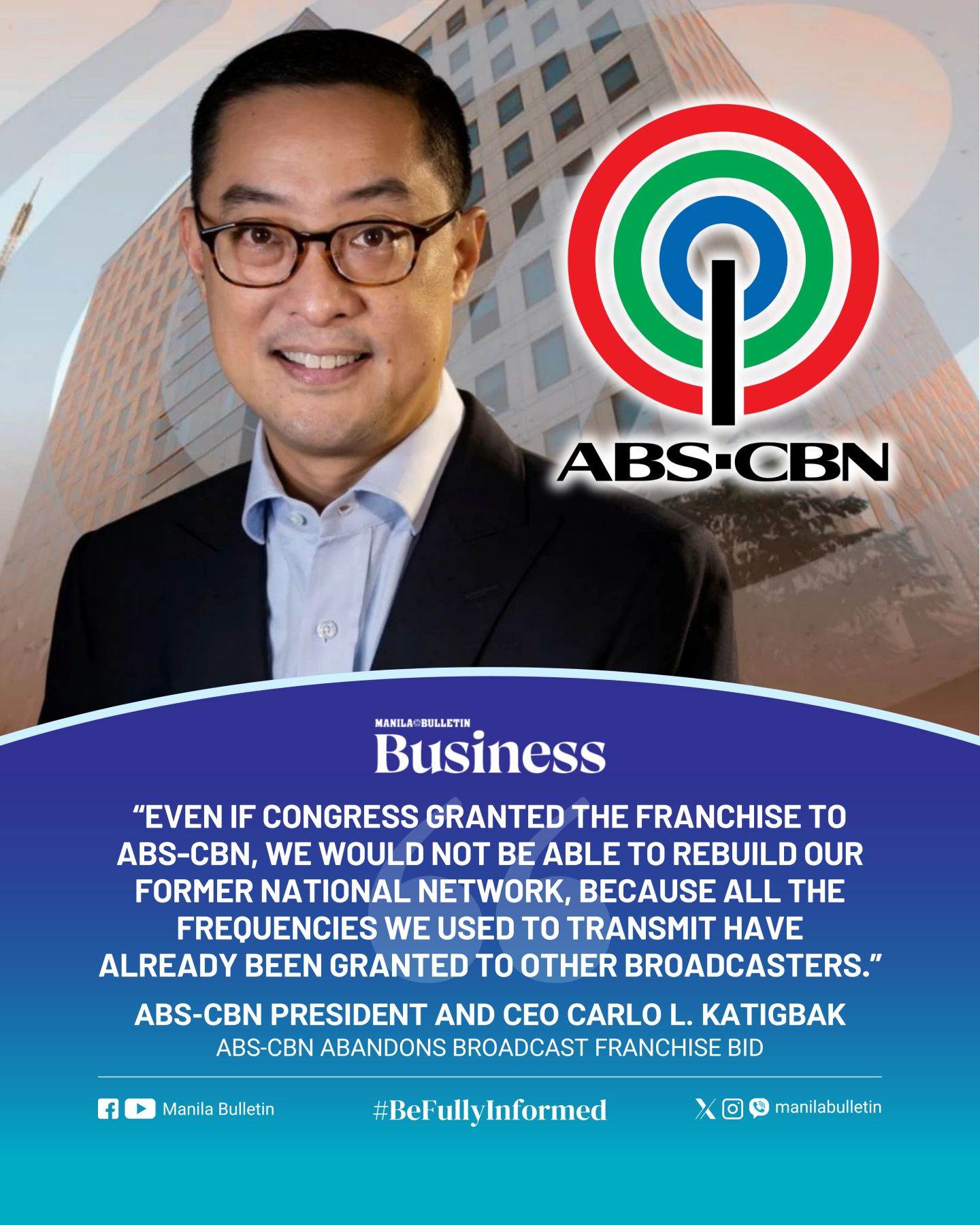 Manila - Multi-media giant ABS-CBN Corporation is no longer pursuing a ...
