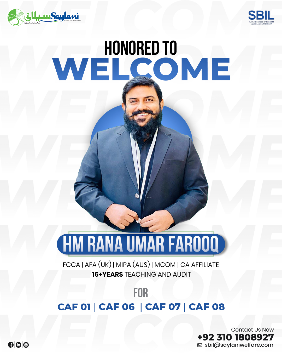 Saylani - SBIL is proud to welcome Sir HM Rana Umar Farooq to our ...