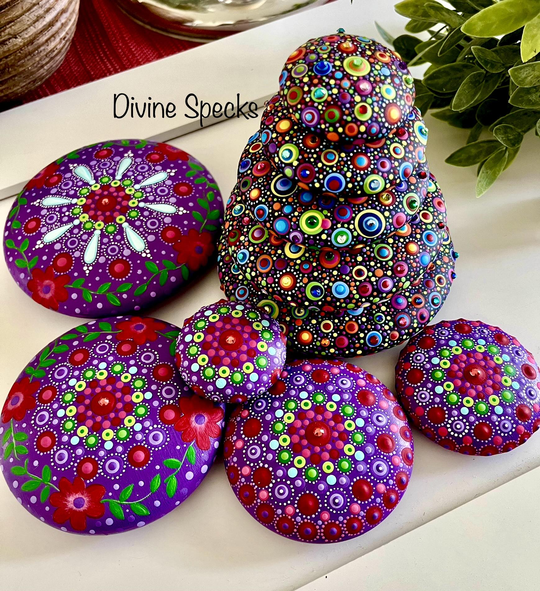 Divine - Lots of dots and ️ Happy weekend !! 🤗🌷 Rocks painted with ...