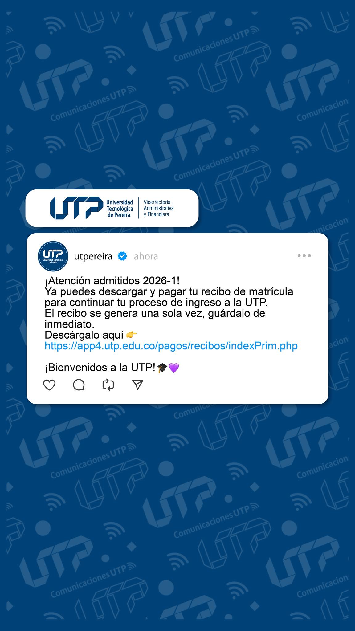 ¡Atención admitidos... - Universidad Tecnológica de Pereira | Facebook
