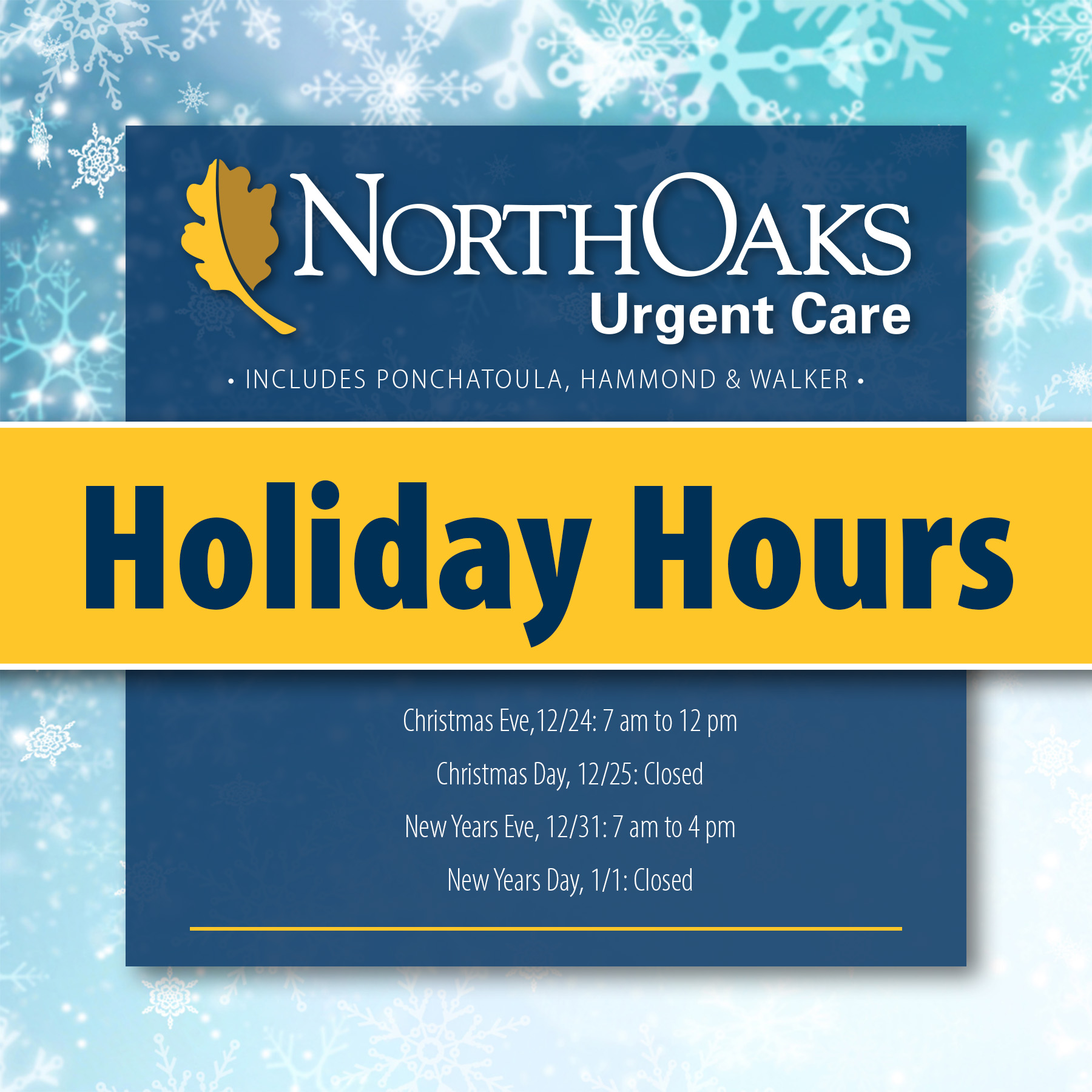 📢 Holiday Hours Update 🎄 North Oaks... - North Oaks Health | Facebook