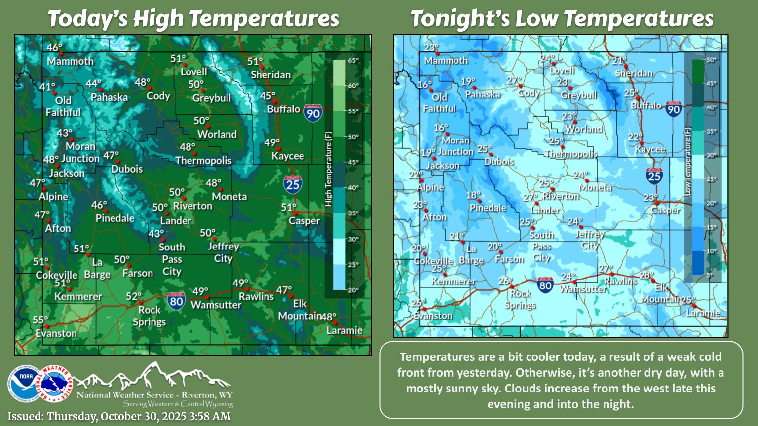 US - Temperatures are a bit cooler today, a result of a weak cold front ...