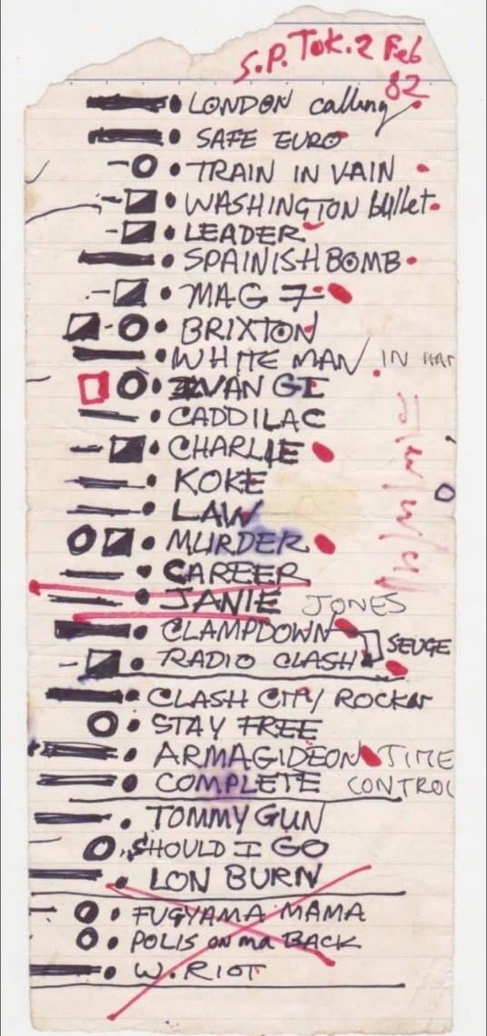 Apparently, this is The Clash's set list written by Mr Strummer