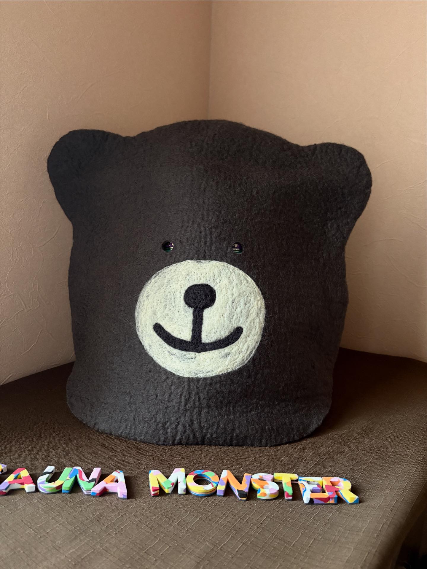 フルフェイスサウナハット。クマちゃんです！ 頭部全体が覆われるので