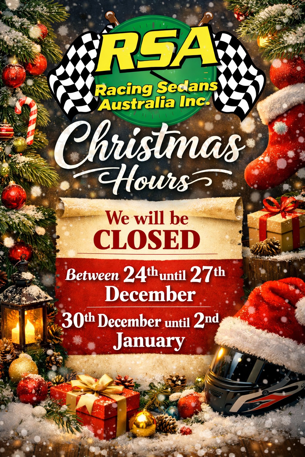 Racing - 🎄 Christmas Hours Notice 🎄 Racing Sedans Australia will be ...