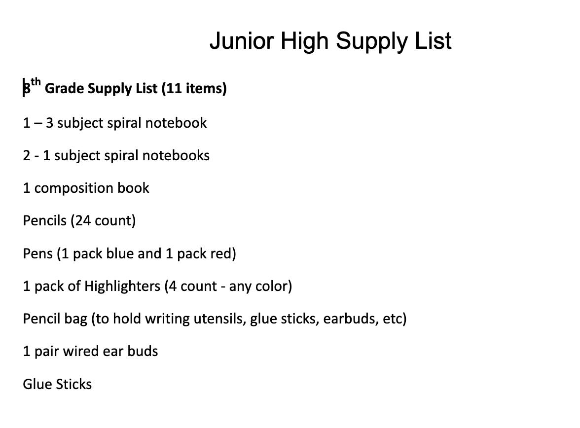 Here are the school supply lists... - Littlefield Junior High | Facebook