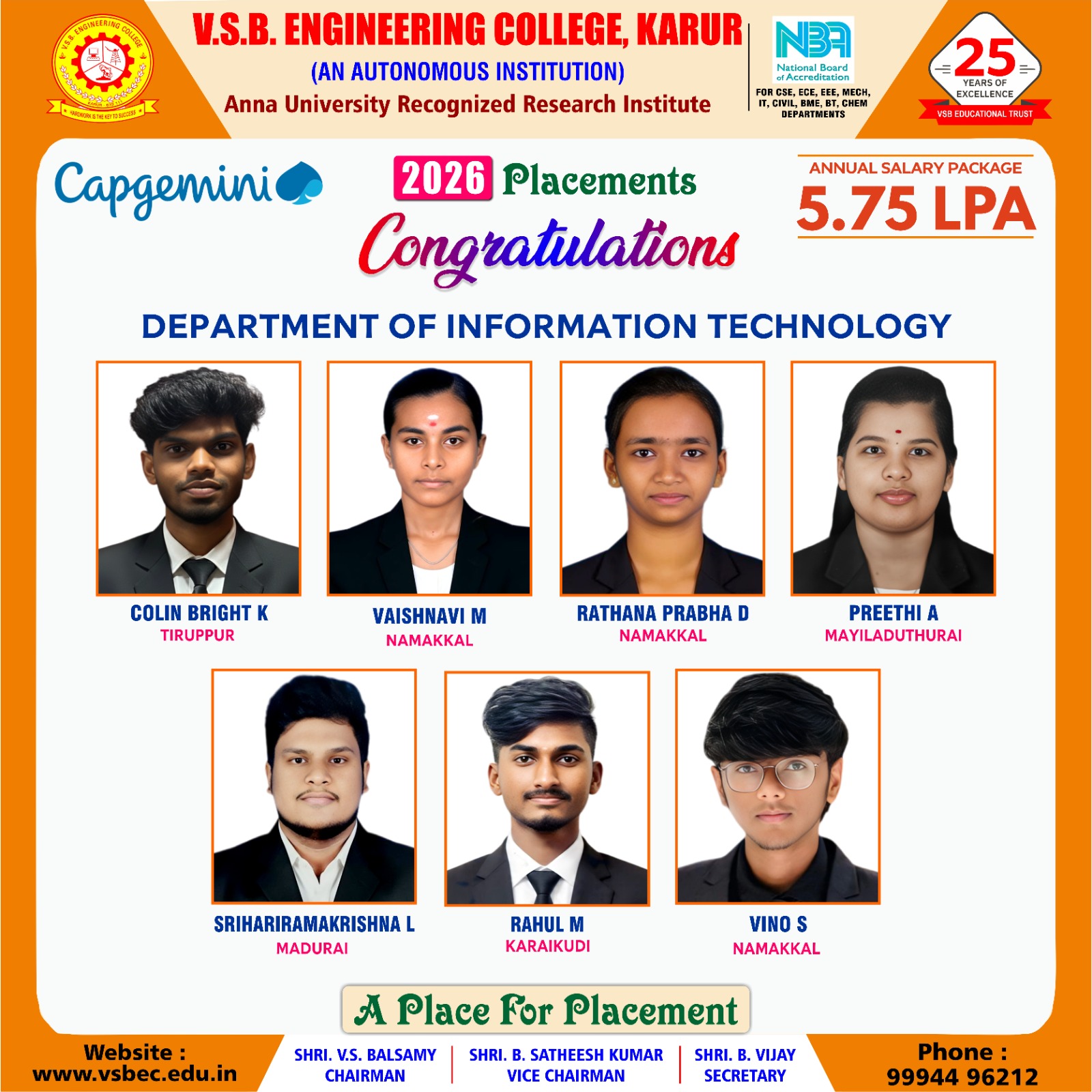 VSB - 🎉 Congratulations to IT Students for getting placed in Capgemini ...