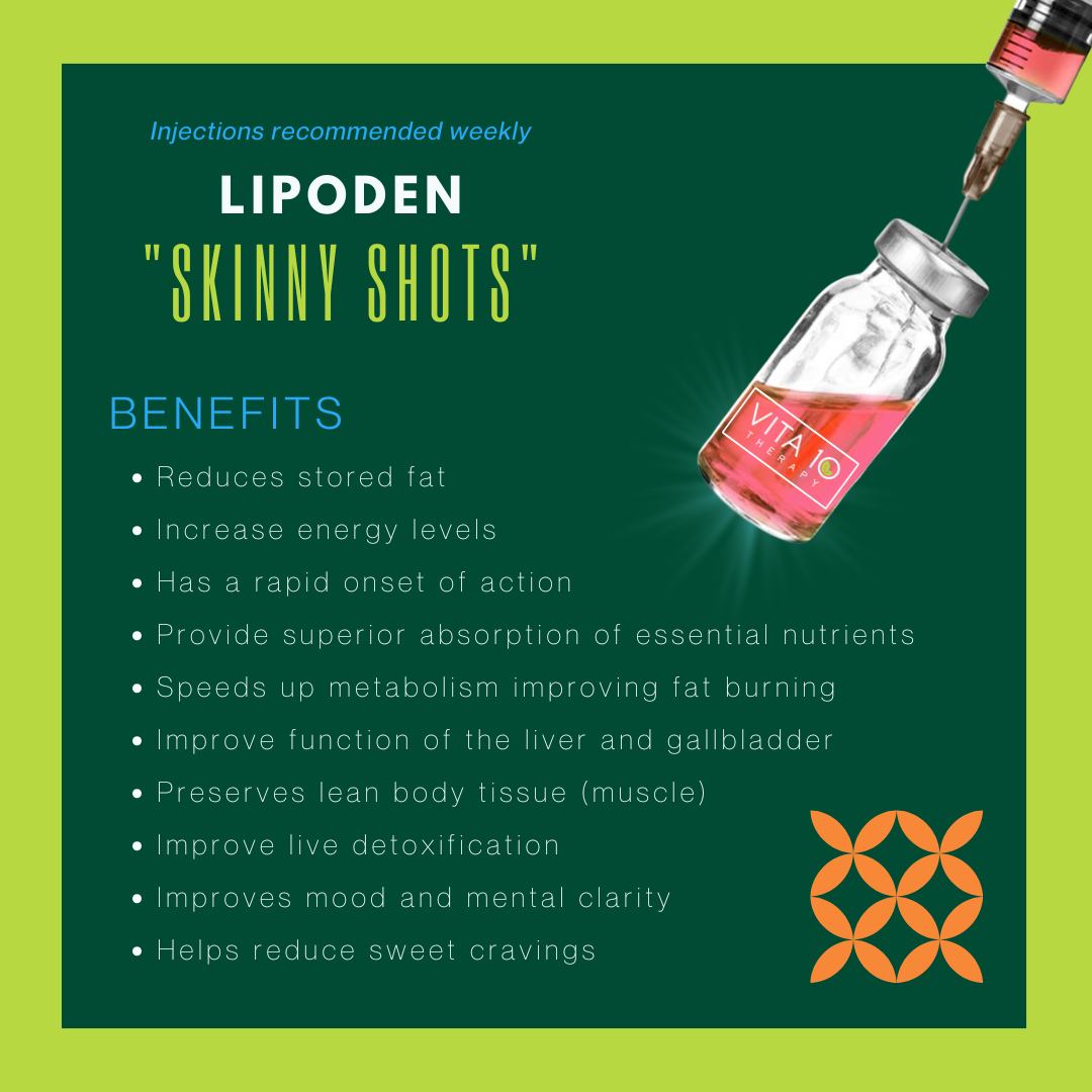 lipoden and vitamin b12 fat-burning injections ☀️ Summer bodies are built with consistency—not quick fixes. 🔥 Our Skinny Shots are packed with nutrients that support energy, metabolism, lean muscle preservation. 💉 Recommended weekly, these Hormone Therapy