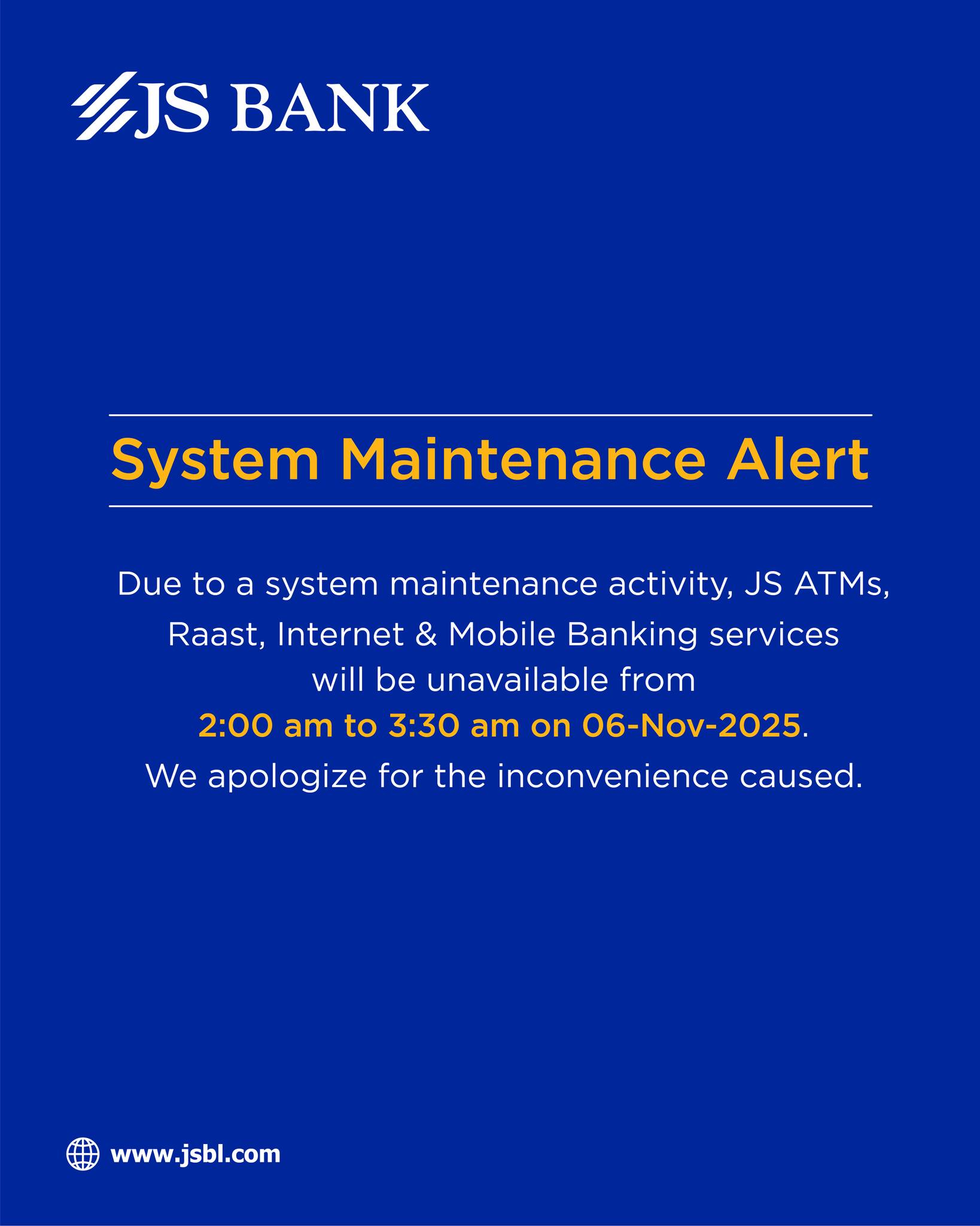 JS - Please note that JS ATMs, Raast, Contact Center, Internet & Mobile ...
