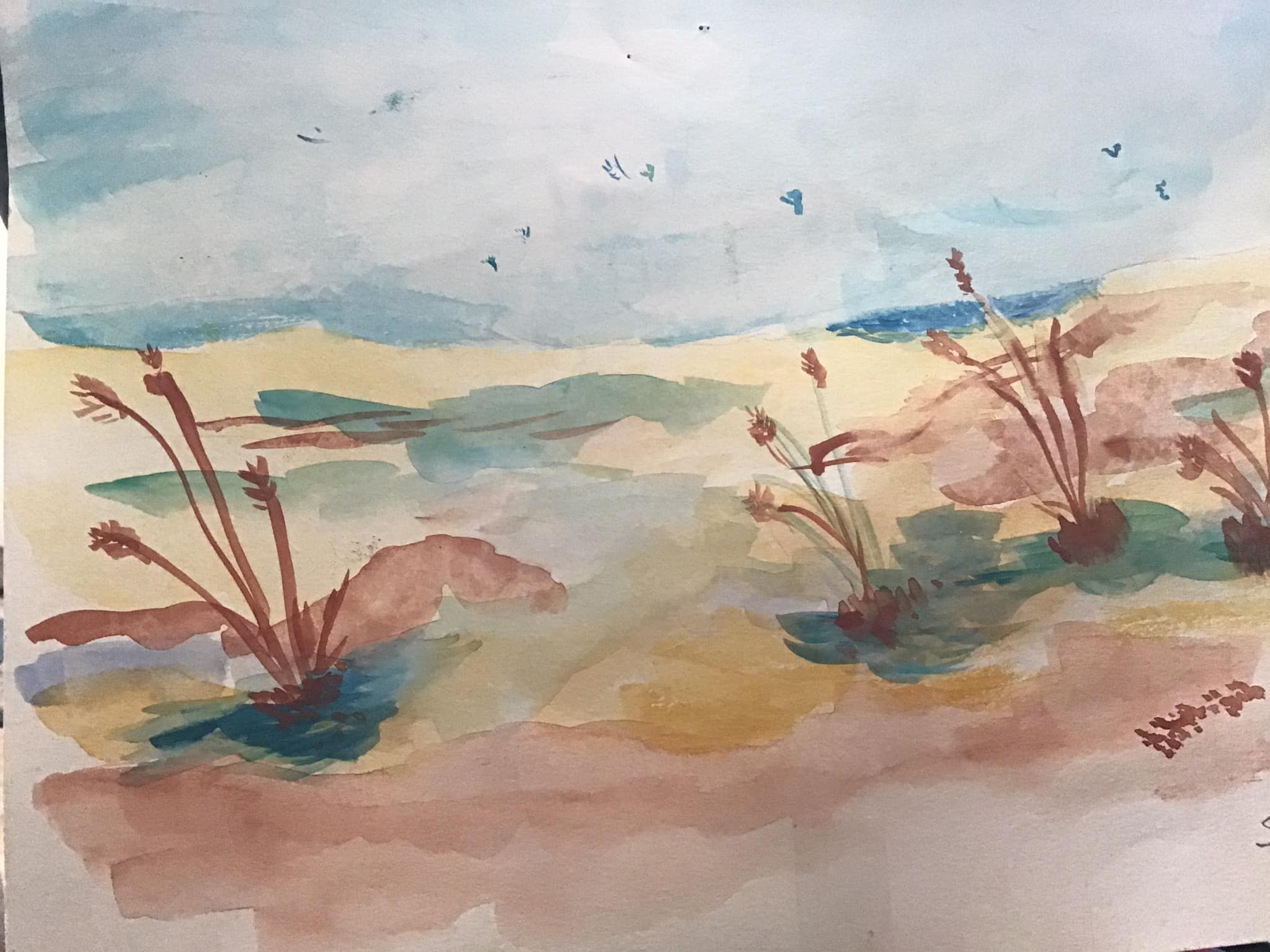 Japanese watercolor painting of the sea