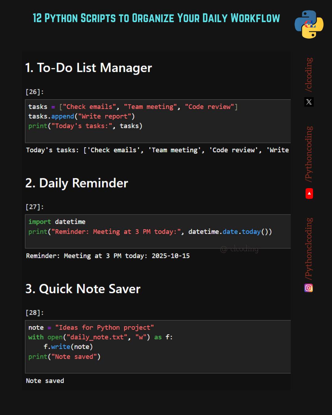Python Coding - 12 Python Scripts to Organize Your Daily... | Facebook