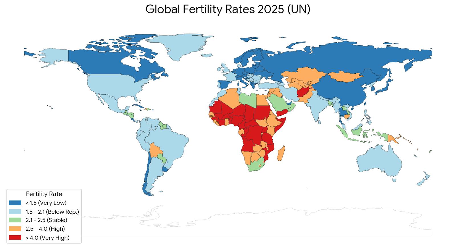 Online - Global Fertility Rates 2025 Blue shades ( 2.5): High growth ...