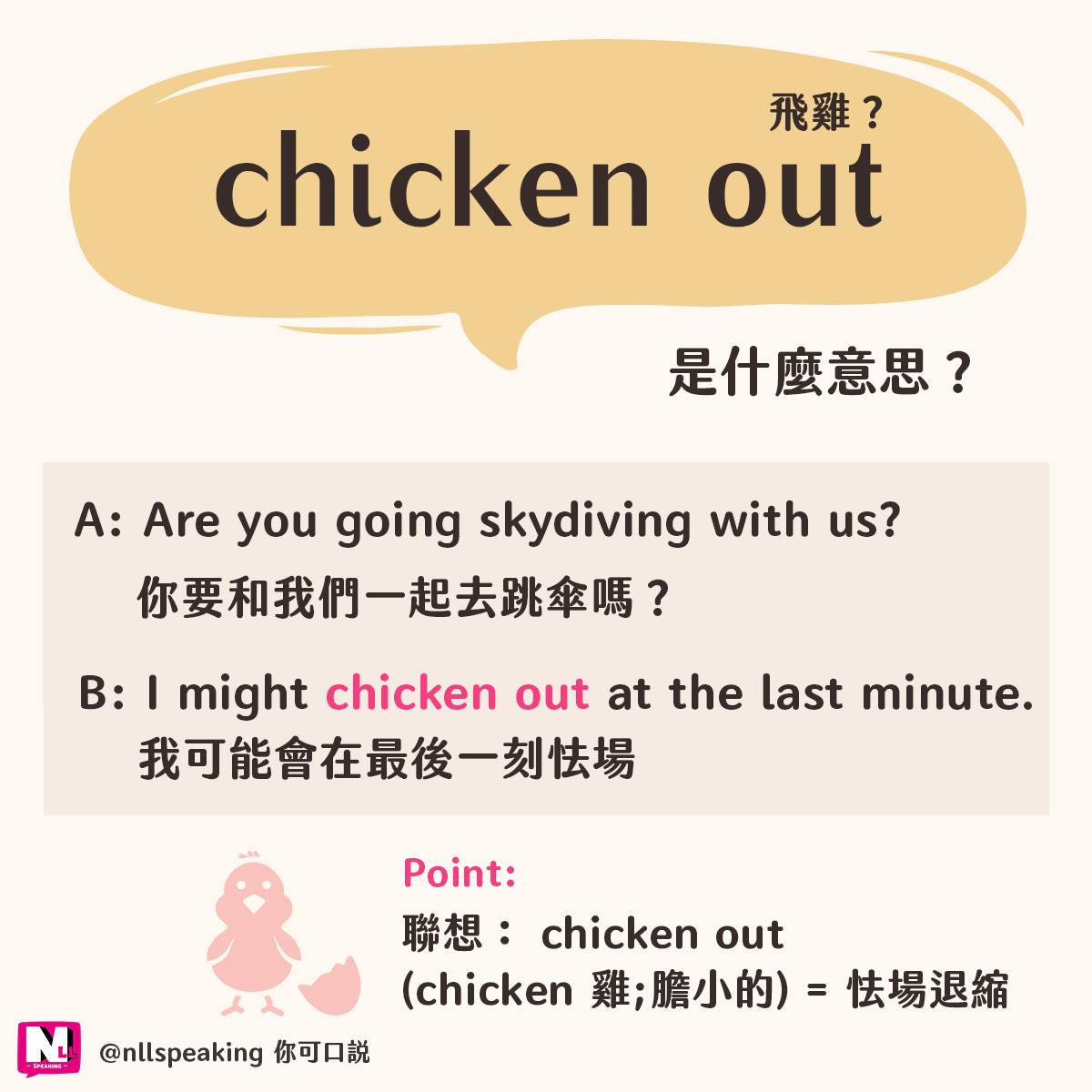 諺語 飛雞？⁣chicken out 是什麼意思？⁣】... - 教育現場大小事-Nicole老師的私藏筆記 | Facebook