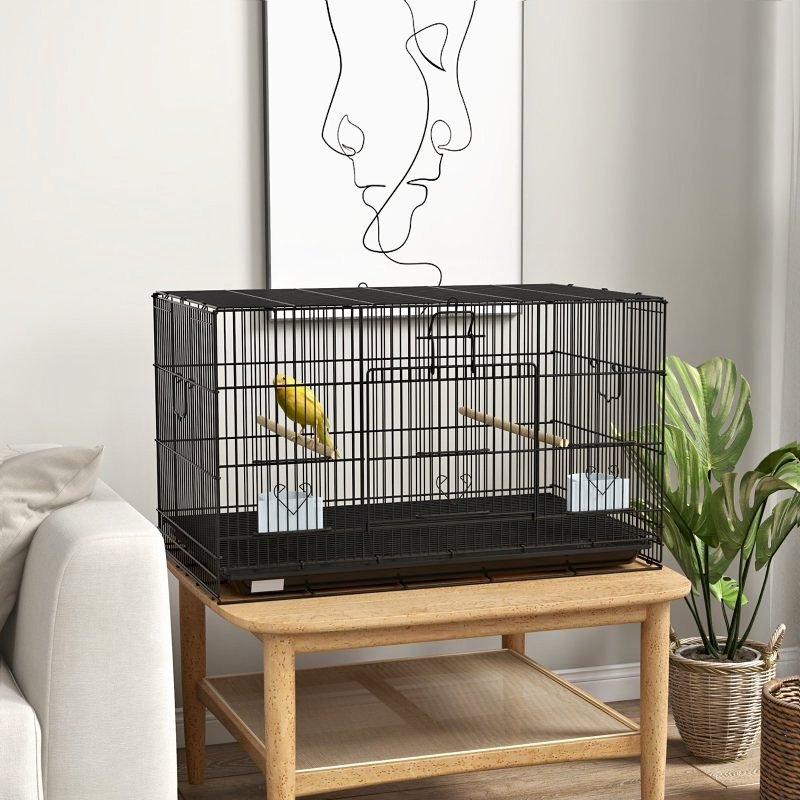Birdcage with Removable Tray, Bottom Mesh Panel, Wooden Perches, Swing ...