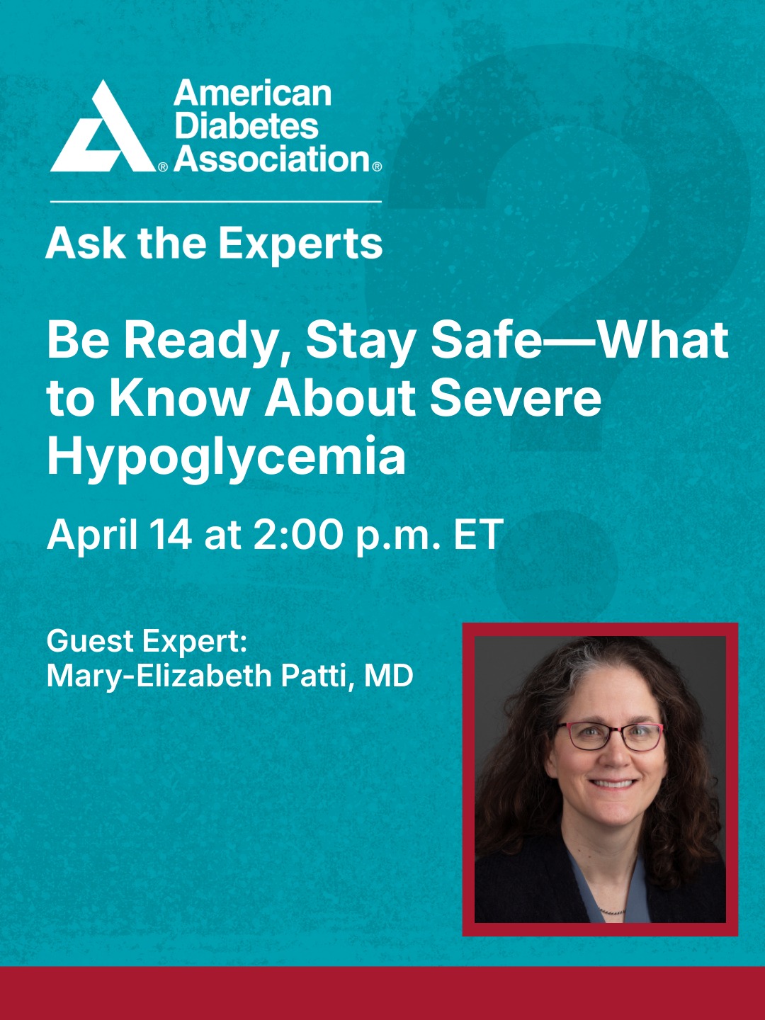 📢 Save the date! Join us on April 14 at 2:00 p.m. ET for our next Ask the Experts event: Be Ready, Stay Safe—What to Know About Severe Hypoglycemia. When blood glucose (