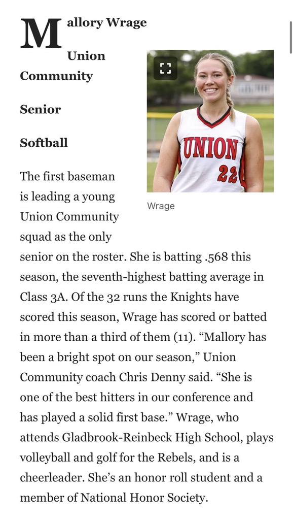 Gladbrook-Reinbeck - Rebel Nation, Mallory Wrage is part of 'Preps to ...