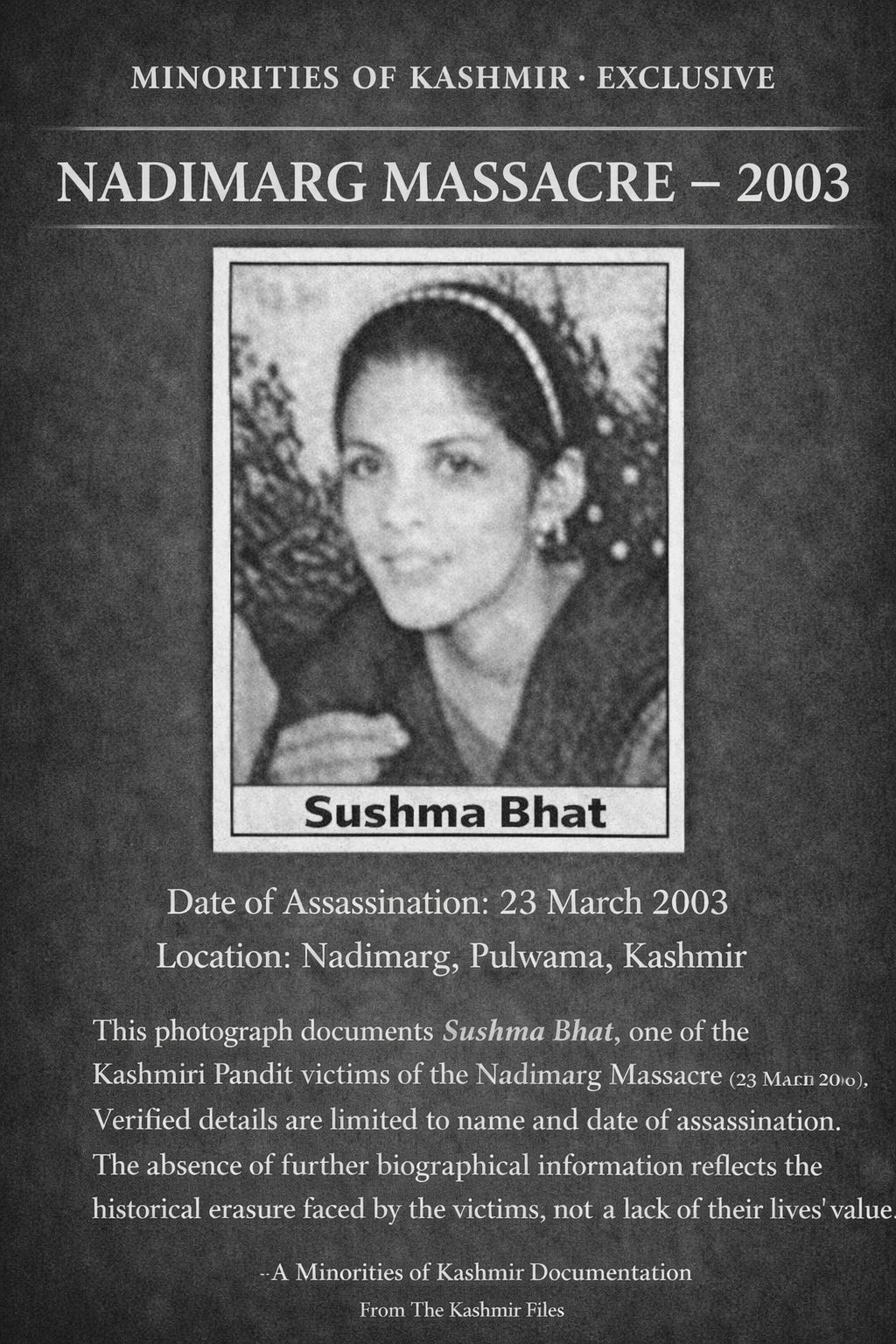 Minorities - This image records Sushma Bhat, who was killed in the ...