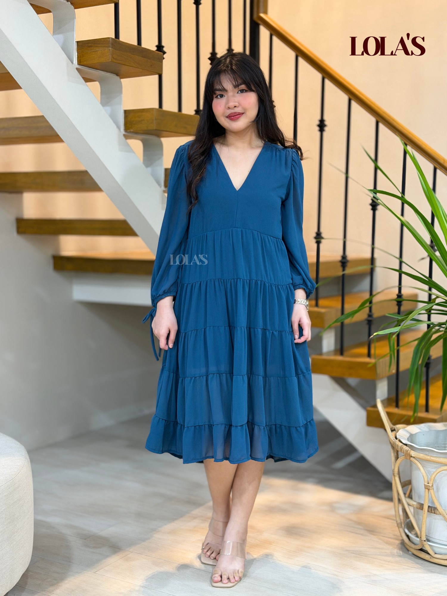 below the knee flowy dresses Below-the-knee tiered dress with a and feminine silhouette. 998 only at https://lolasph.com/collections/anna-dress-diana-dress-5-layers 🎁 Sizes: S, M, L, XL, 2XL, 3XL Anna Dress flowy knee length casual black dress