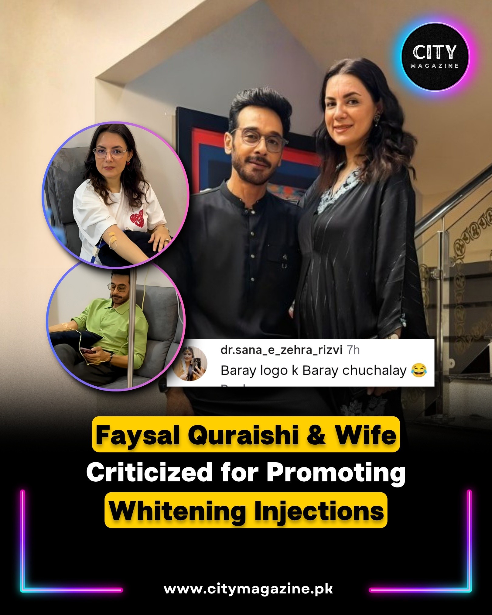 Faysal Quraishi and his wife Sana Faysal have come under criticism after promoting whitening injections at a local aesthetic clinic. The couple shared their experience with glutathione treatments, sparking backlash from fans