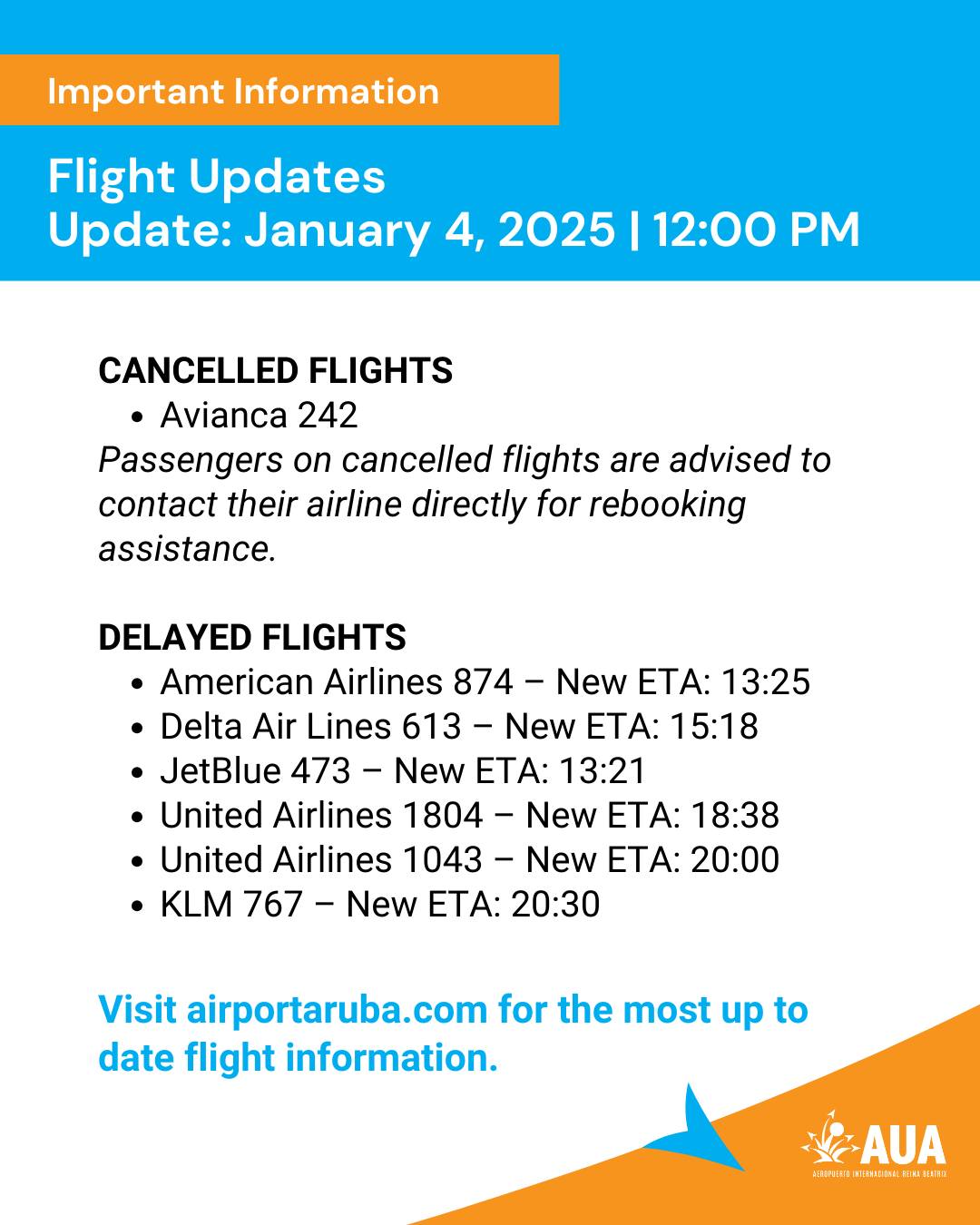️ Flight Update... - Queen Beatrix International Airport | Facebook
