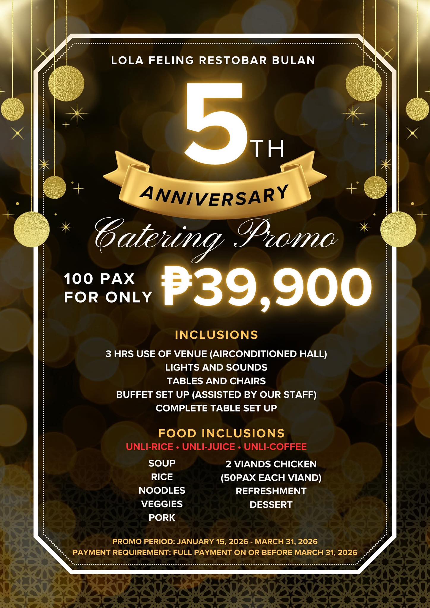 Lola - 🎊 Lola Feling Restobar Bulan 5th Anniversary Catering Promo 🎊 ️ ...