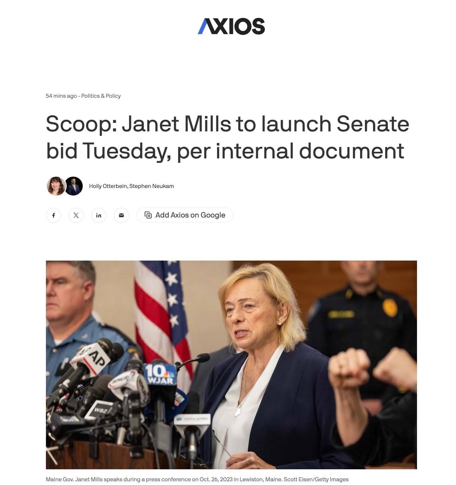 The Maine Wire - Axios reports that Governor Mills WILL... | Facebook