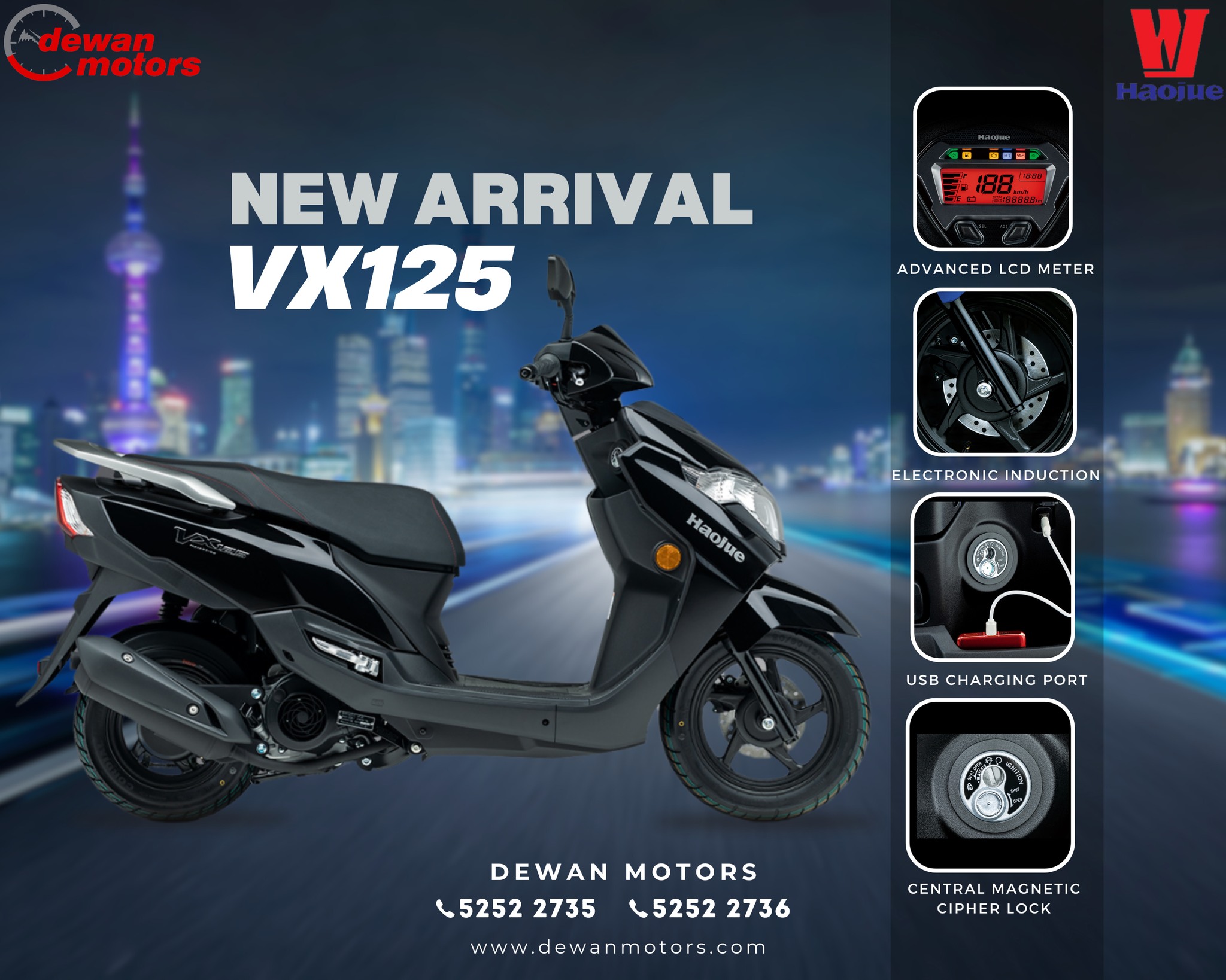 The Haojue VX125 Scooter is back in stock! Sleek, powerful, and