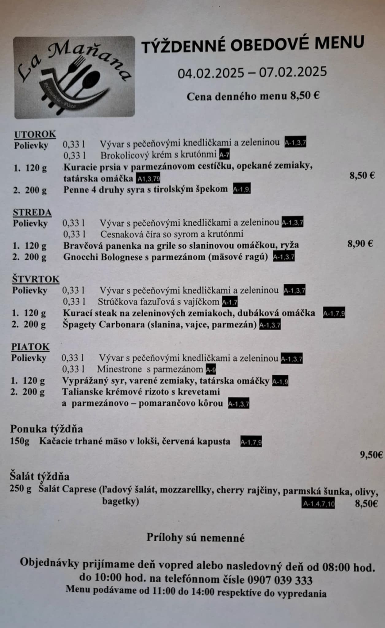 Pizzeria La Maňana - Zajtra od 11 00 Po dohode možnosť závozu obedoveho ...