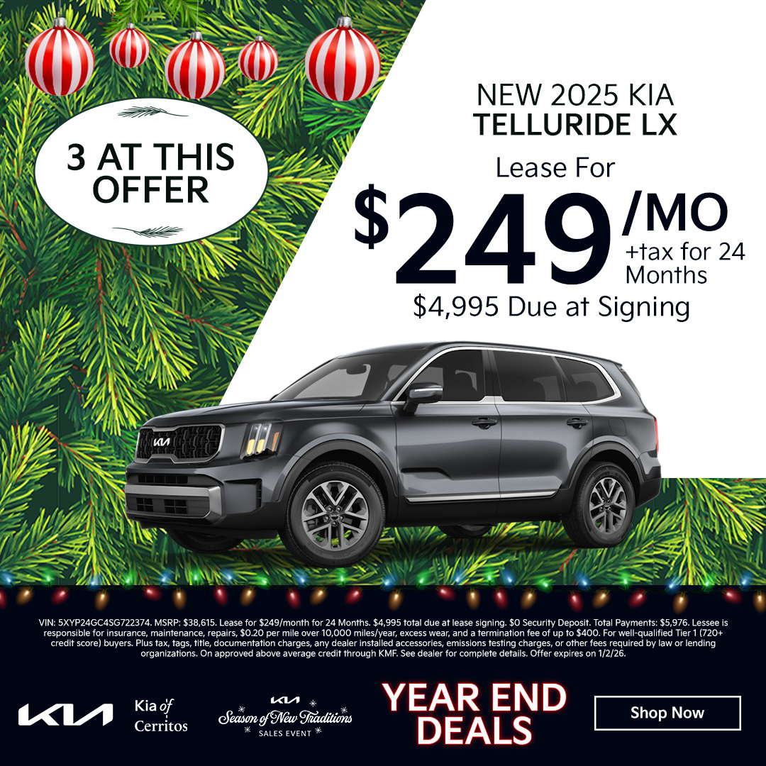 山 Year-End Deals are happening now at Kia of Cerritos. The Season of