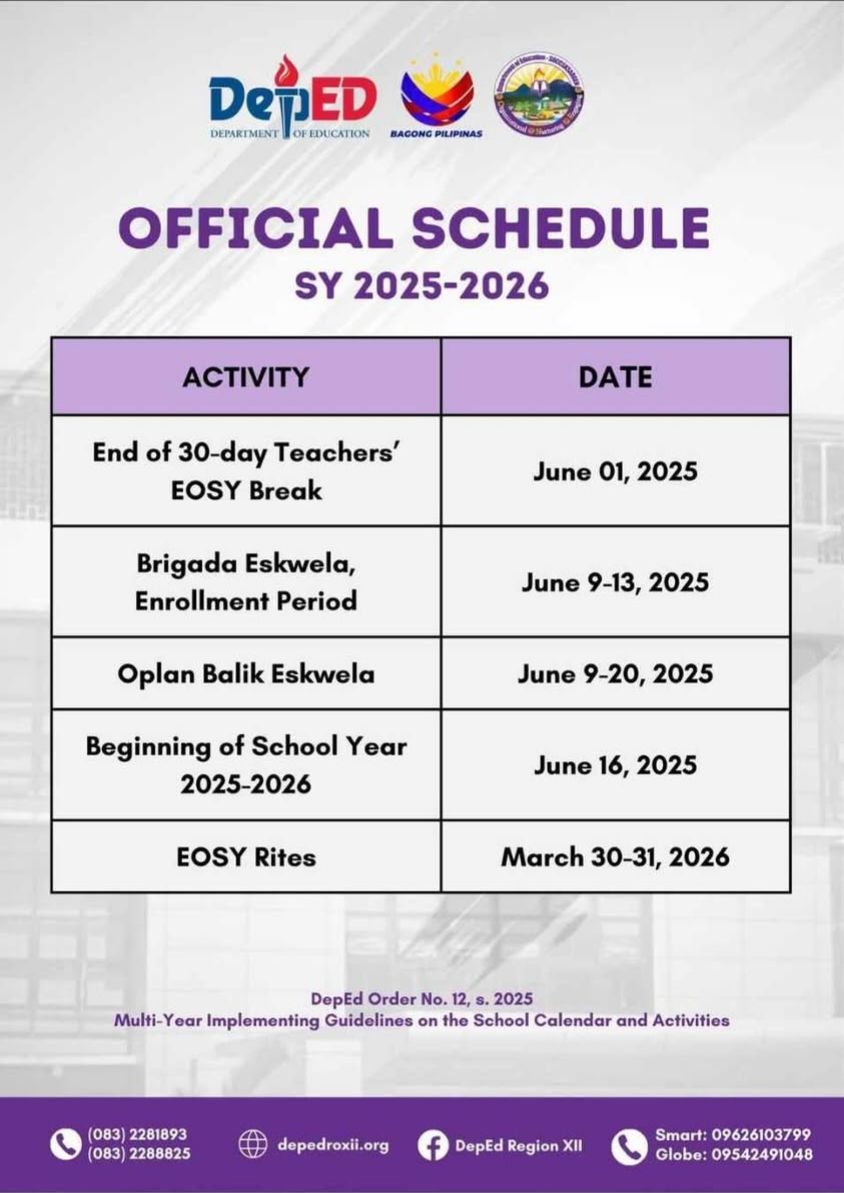 Words by Wards - DepEd Official Schedule for the SY... | Facebook