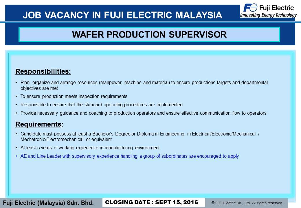 Fuji Electric Fuji Electric Malaysia Career Page