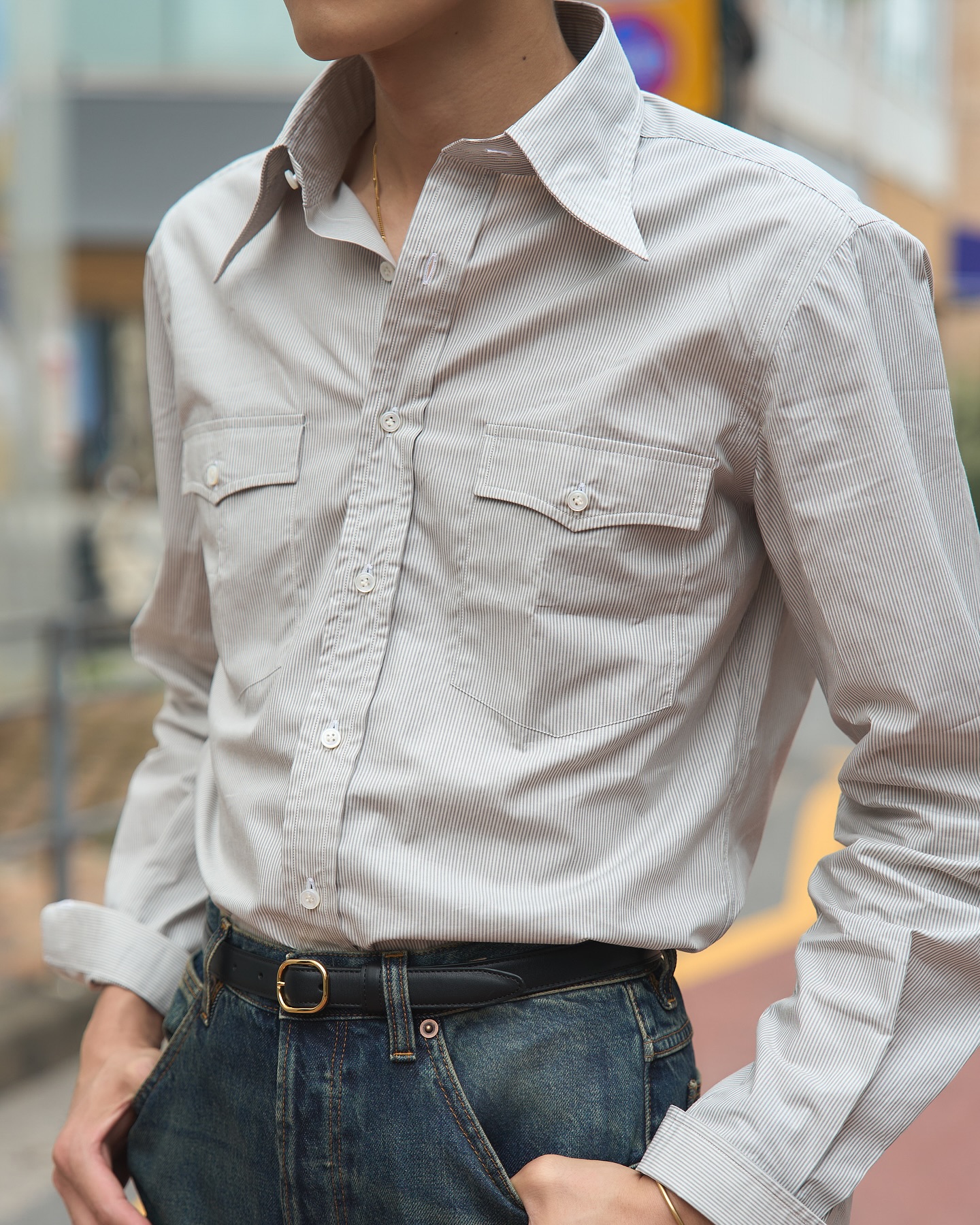 Husbands Paris Flared High Waisted Jeans In Denim Washed Indigo 