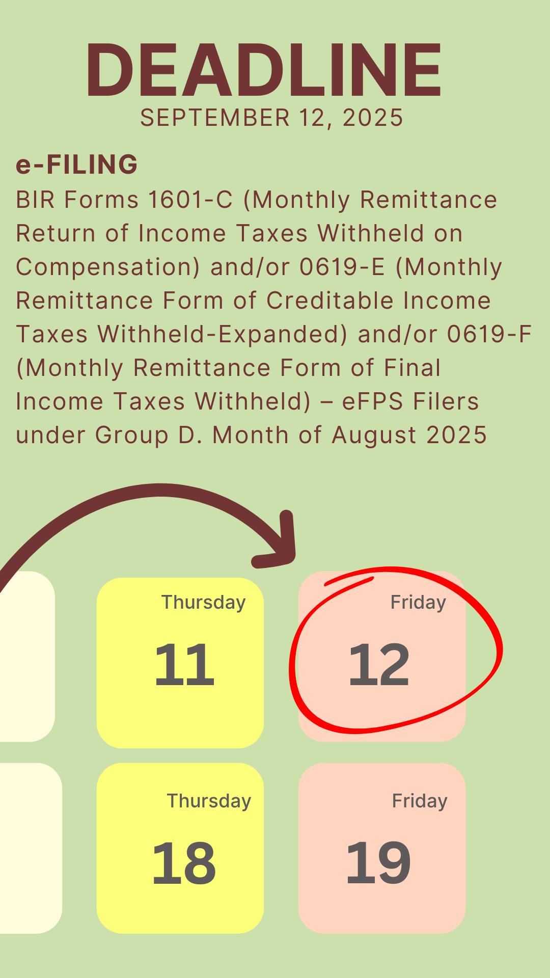 Mantilla-Roja - BIR Tax Deadline September 12, 2025 (Friday) e-FILING ...