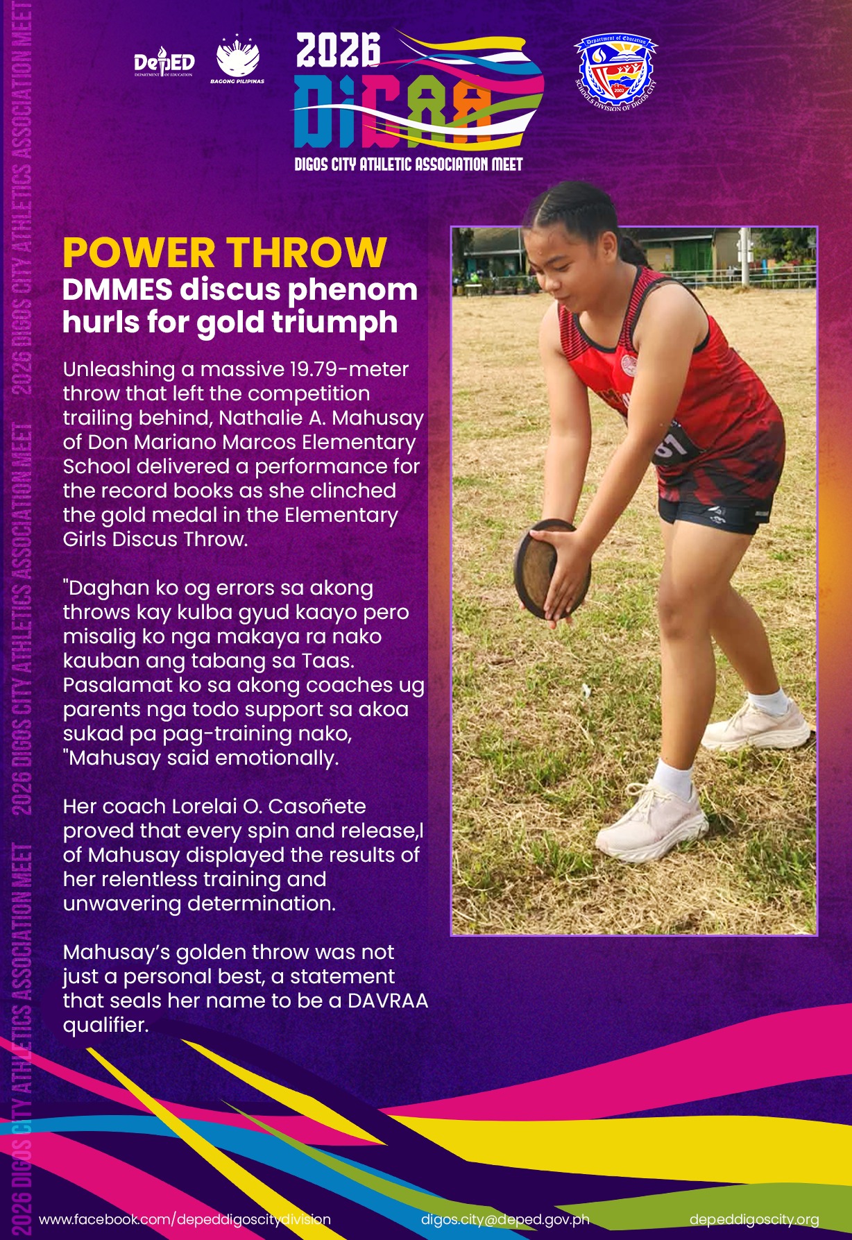 DepEd - POWER THROW DMMES discus phenom hurls for gold triumph ...
