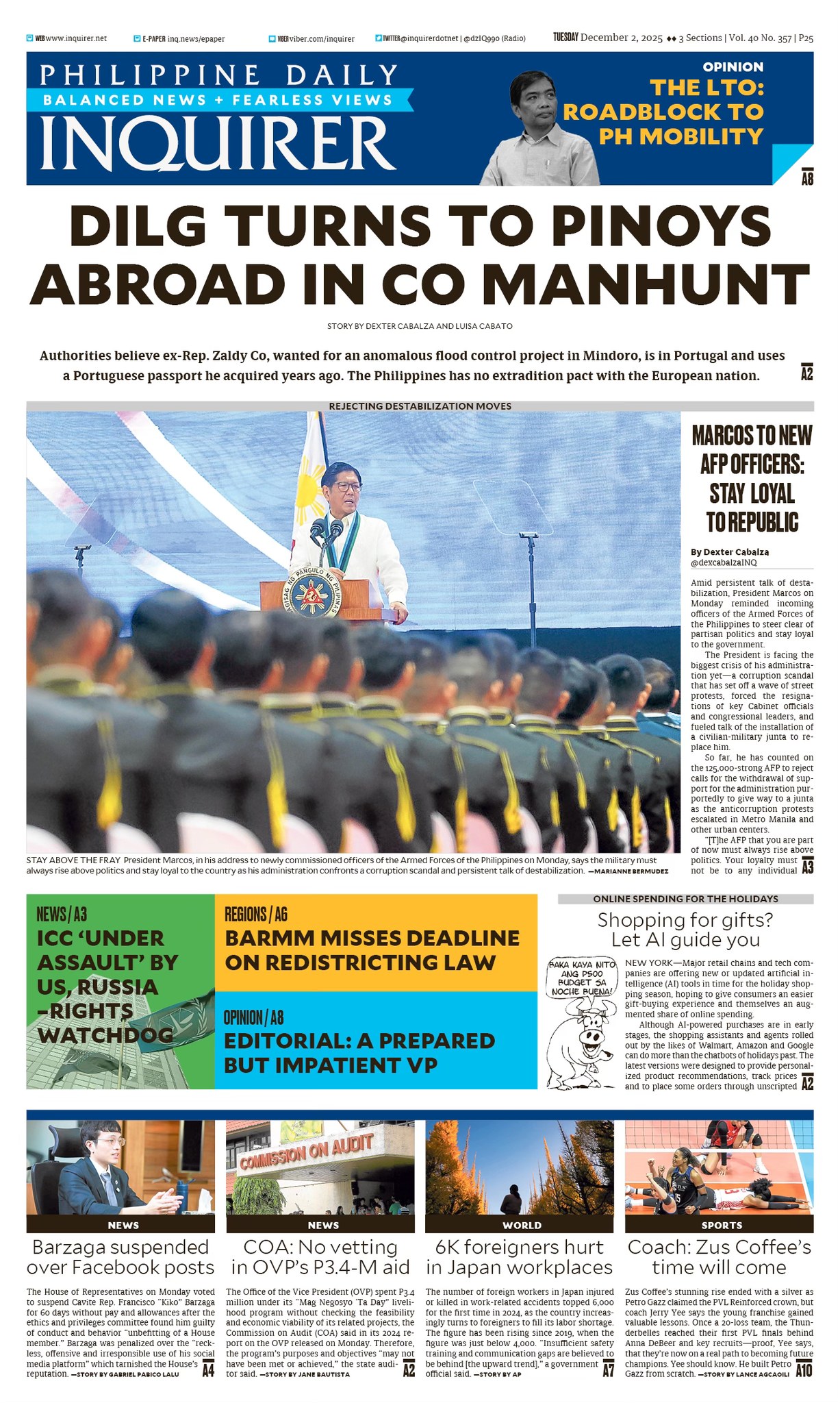 INQUIRER.net - Today's Inquirer front page (December 2, 2025). # ...