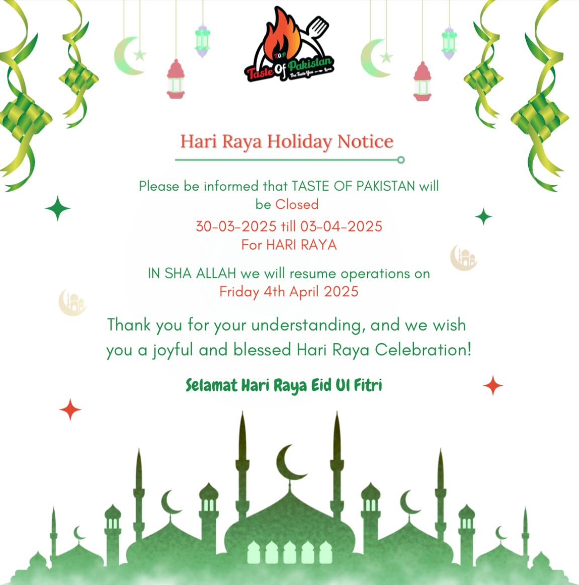 Taste - Selamat Hari Raya from Taste of Pakistan! May this festive ...