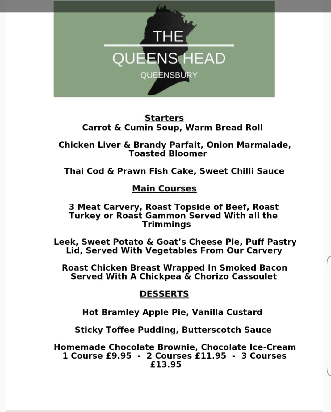 Raggalds - Our Sunday menu at The Queen's Head. Available... | Facebook