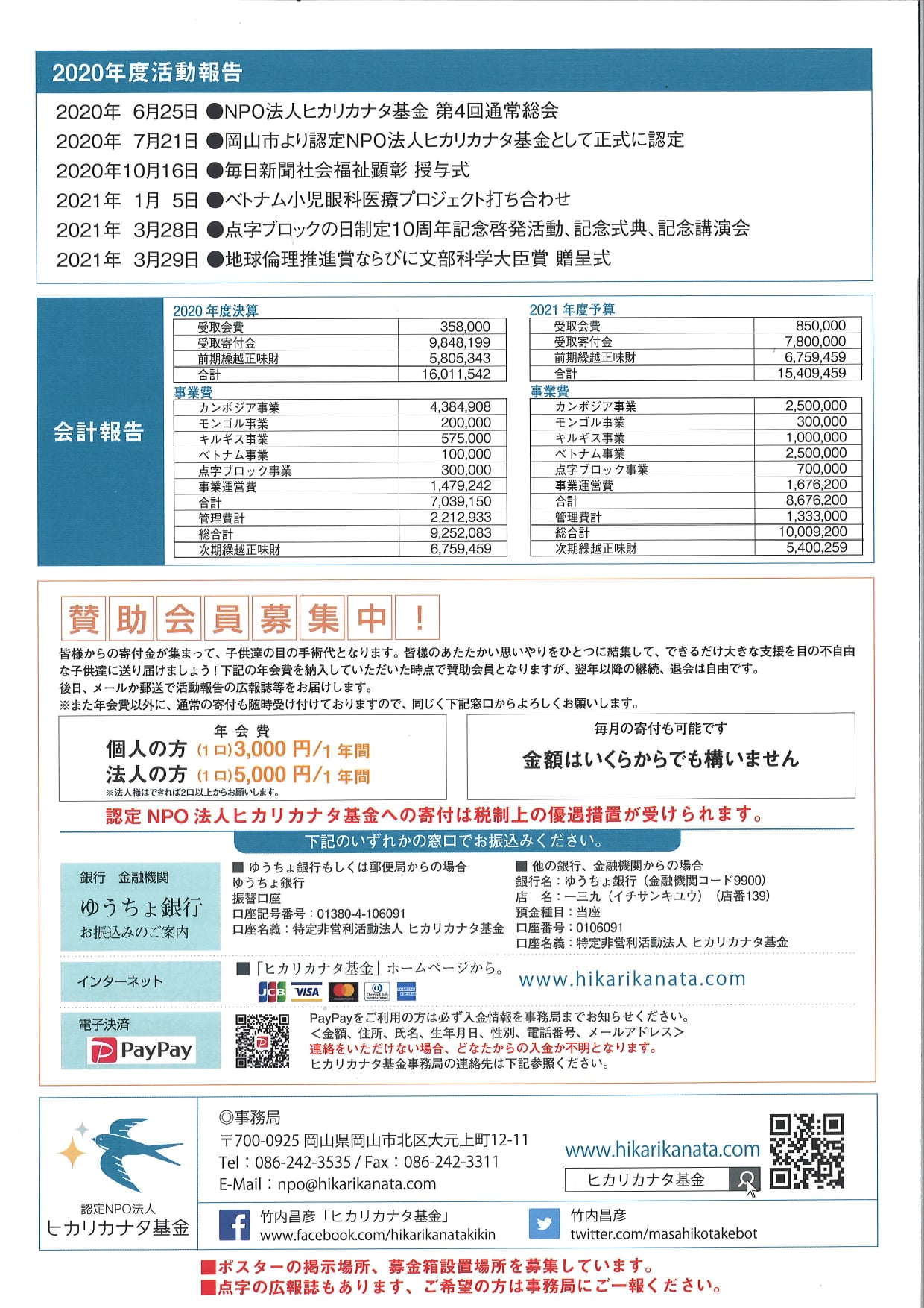 竹内昌彦 ヒカリカナタ基金 Publications Facebook