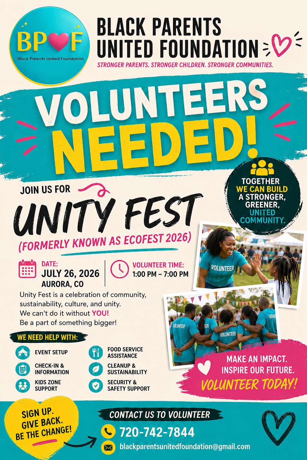 Unity Fest Date is July 26, 2026, in Aurora (Volunteer Time: 1pm