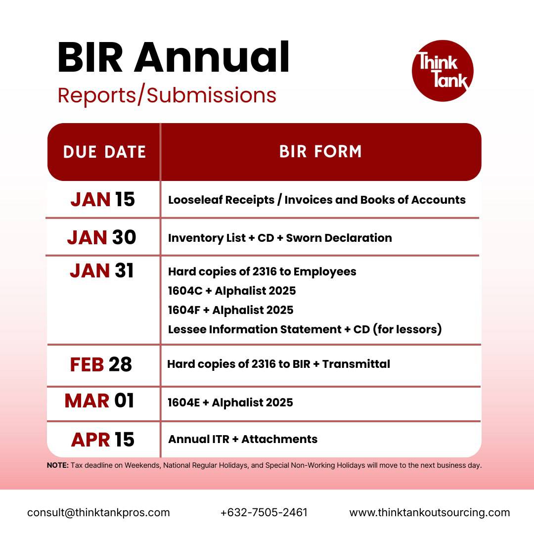 Thinktank - Stay ahead of your BIR deadlines! Check out these important ...