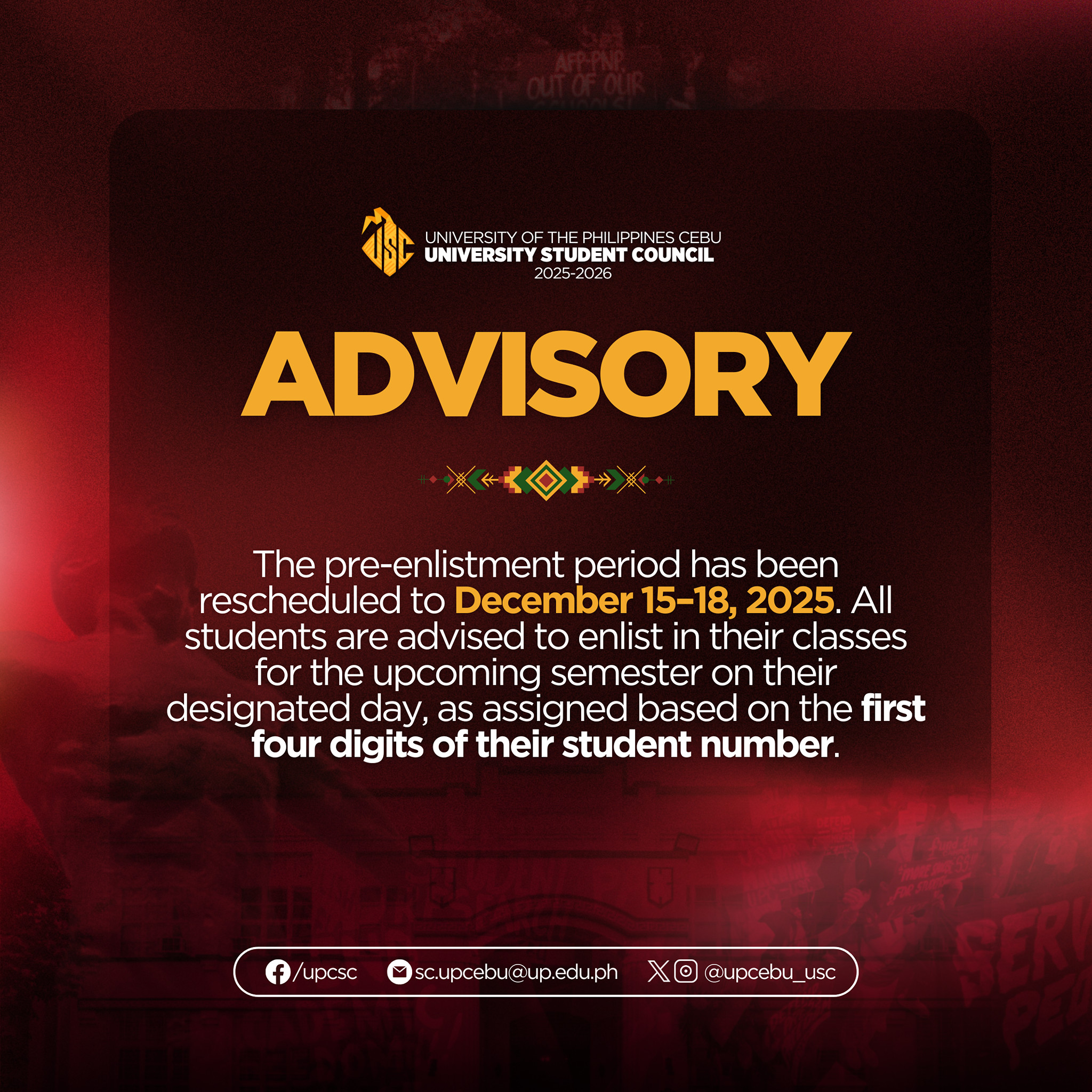 📢 ADVISORY | Dates... - UP Cebu University Student Council | Facebook