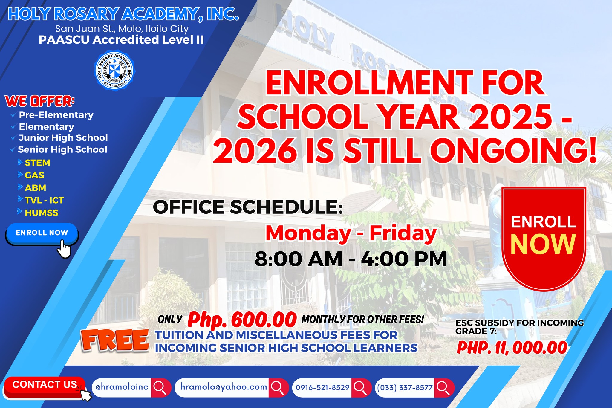 ENROLLMENT... - Holy Rosary Academy, Inc. - Molo, Iloilo City | Facebook