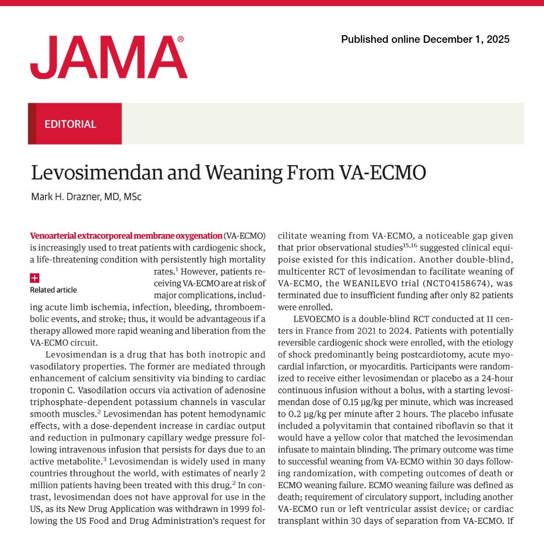JAMA - 💬 Editorial: The LEVOECMO RCT assessed levosimendan for ...